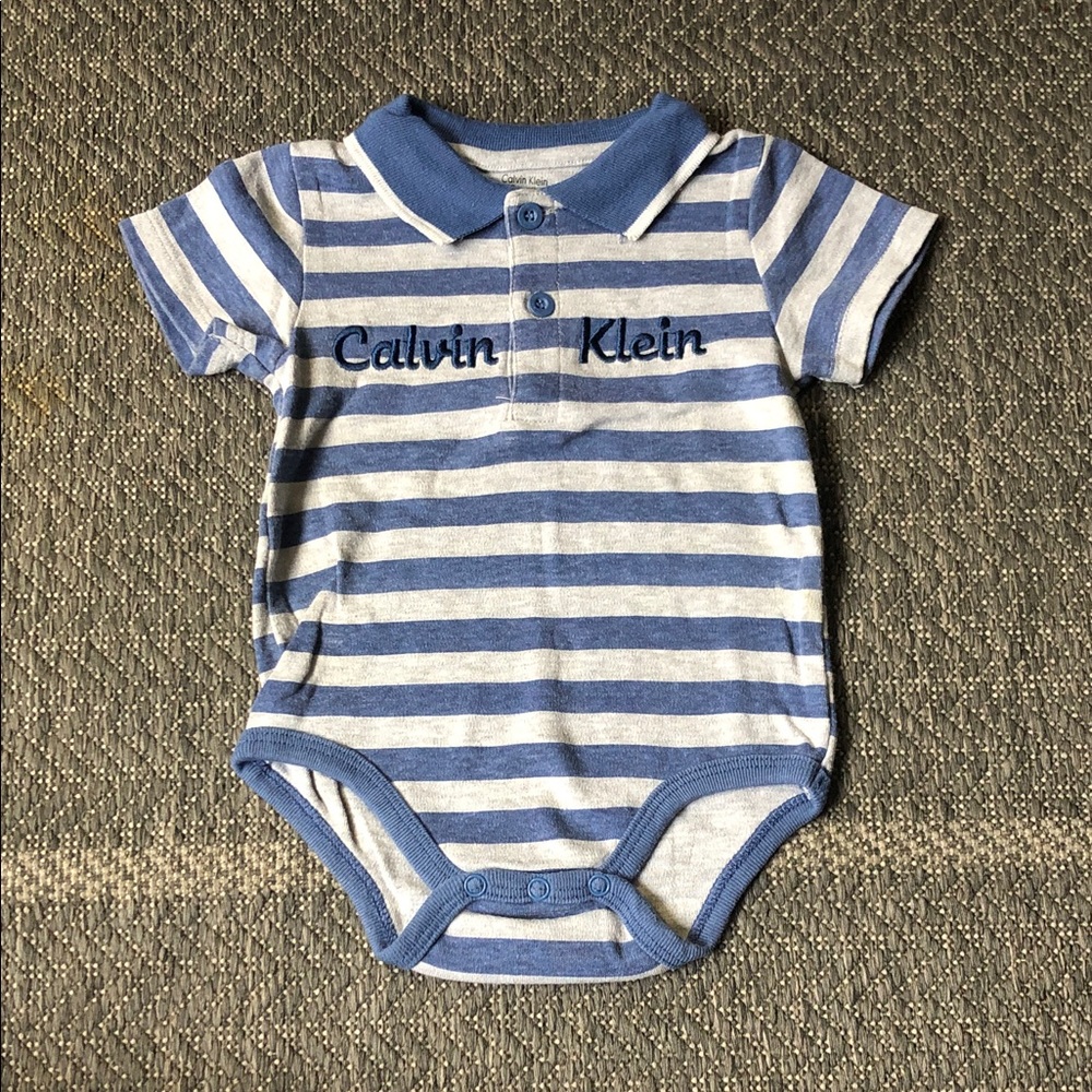 Calvin Klein Blue & White Striped Polo Bodysuit